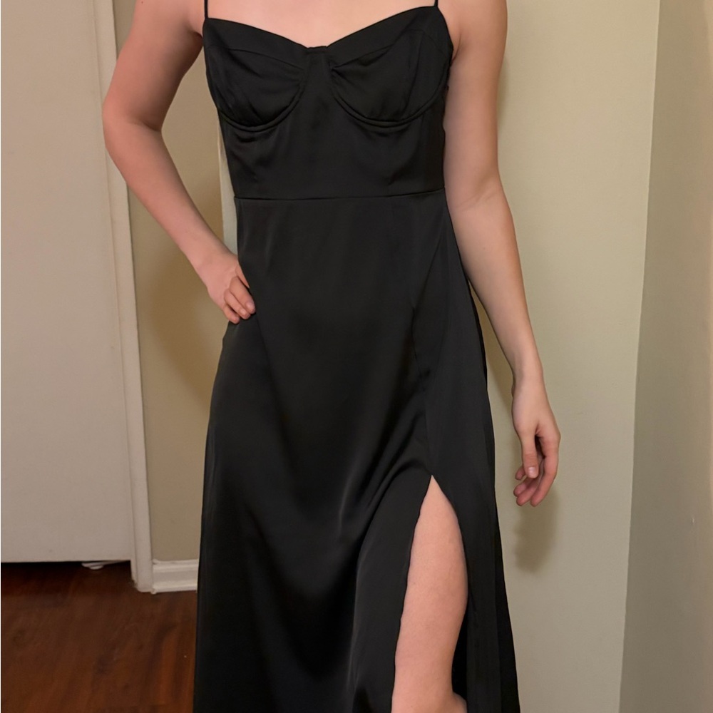 Astr Black Strapless Dress with Slit